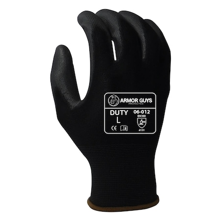 Armor Guys Coated Gloves, Polyurethane Palm, Black, L 12 PK 06-012-L